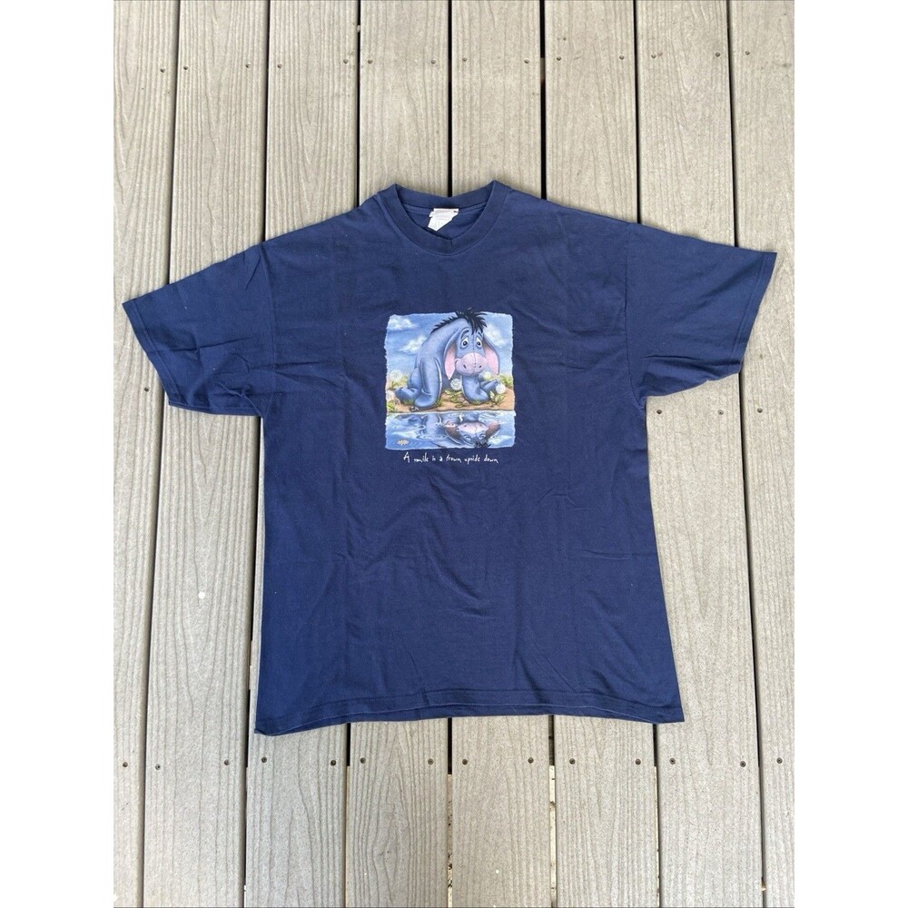 Vintage Disney Eeyore Shirt Mens XL Blue Smile Frown Upside Down Tee 90s Y2K